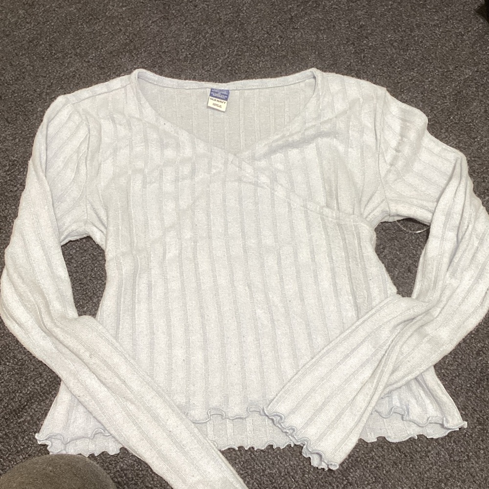 Old Navy Light Gray Ribbed Long Sleeve Top